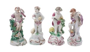 A matched set of four Plymouth figures of the 'Seasons': modelled as putti on shell and scroll