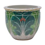 A Chinese famille rose/verte jardiniere: the exterior boldly painted with leaves,