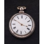 A silver pair-cased key-wound pocket watch: the full-plate single-fusee movement having a pierced