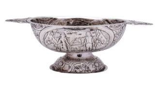 A 19th century continental silver twin-handled bowl, unmarked,