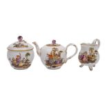 A Meissen three-piece tea service of small size: painted with children in classical landscape