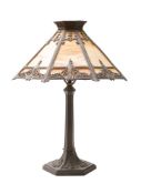 An American metal and glass table lamp: of octagonal design,