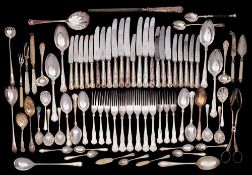 A quantity of assorted silver plate flatwares: includes various patterns, dessert spoons,