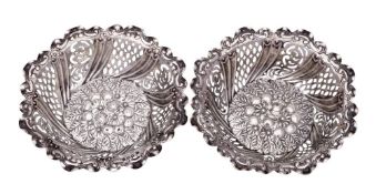 A matched pair of Victorian silver bon bon dishes, maker Horace Woodward & Co, London,