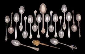 A collection of assorted silver coffee spoons, various makers and dates: includes plated examples,