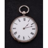 A lady's silver pocket watch: the Swiss bar movement having a cylinder escapement,