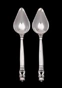 A pair of Georg Jensen Acorn pattern grapefruit spoons, stamped marks: also bears import marks,
