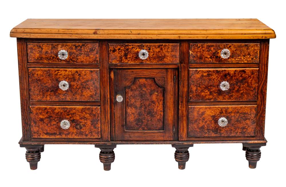 A Victorian decorated pine dresser, third quarter 19th century,