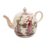 A Wedgwood creamware globular teapot and cover: with scroll handle and foliate moulded spout,