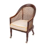 A Regency mahogany and canework library bergere, early 19th century,