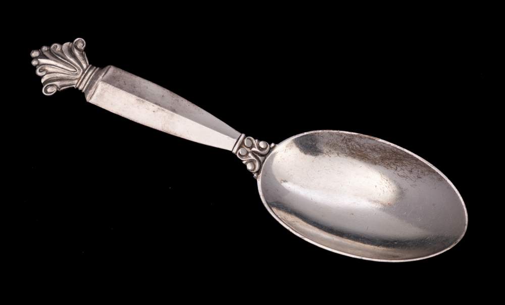 A Georg Jensen, a silver Acanthus pattern caddy spoon, stamped marks: bears import marks, 10. - Image 2 of 2