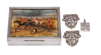 A German silver cigarette box, stamped marks: of rectangular outline, with wood lined interior,