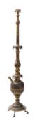 A Middle Eastern brass and niello decorated hookah pipe: of traditional design,