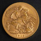 WITHDRAWN A George V gold sovereign coin and an Edward VII gold half sovereign coin,