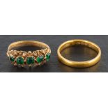 Two rings;: including a 22ct gold band ring, with hallmarks for Birmingham, 1927, ring size K1/2,