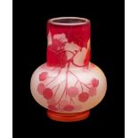 A Gallé cameo glass vase: of squat ovoid form with cylindrical neck,