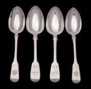 A pair of Victorian provincial silver Fiddle pattern dessert spoons, maker William Sobey, Exeter,