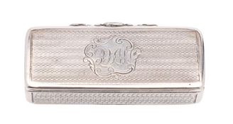 A Victorian silver snuff box, maker Joseph Willmore, Birmingham, 1841: initialled,