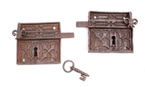 A pair of iron door locks,
