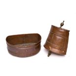 A copper water urn and cover: with brass urn-shaped finial,