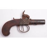 A 19th century boxlock percussion pistol by Lyon & Calisher: the short 1 1/12 inch turn off barrel