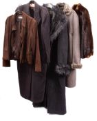 A Cerruti lady's grey wool overcoat, together with a Jaeger brown suede jacket , a Habe fur jacket,