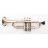 An Italian miniature silver plated trumpet by Kalison, Milan 27cm long.