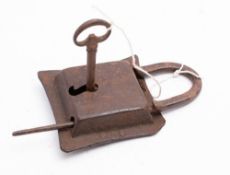 A French wrought iron padlock and key,
