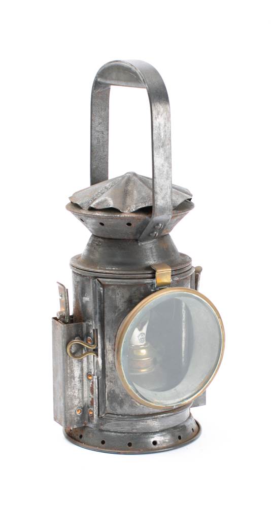 A post-war MOD issue railway signal lamp by C E & S dated 1955 with burner and double filters,