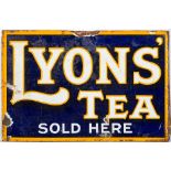 An early 20th century enamel double sided sign 'Lyons Tea Sold Here',