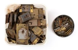 A large quantity of Georgian and Victorian brass locks: along with a quantity of brass hinges: