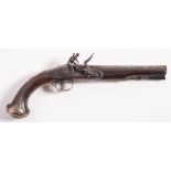 An 18th century flintlock pistol, circa 1741: the plain 8 inch barrel with proof marks to breech,