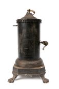 A 19th Century Continental clockwork spit engine: in cylindrical blackened metal casing surmounted