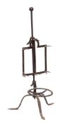 An early 19th Century iron bar-grate lark spit: with six twin prongs mounted on a central pole with