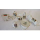 W H Goss and others, seven Military and other crested china pieces: including army peak cap,