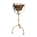 A brass circular chafing dish: with detachable handle,