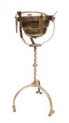 A brass circular chafing dish: with detachable handle,