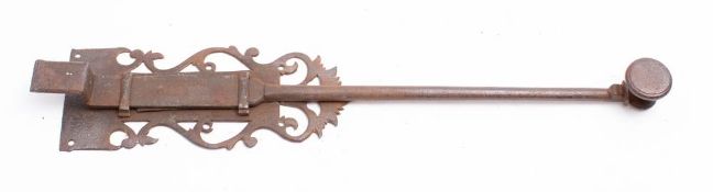A wrought iron door bolt, 18th century or later,