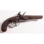 A late 18th /early 19th century side by side double barrel flintlock pistol by Brunton,