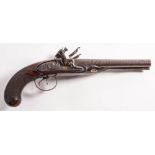 A late 18th century side by side double barrel flintlock pistol by Gill,