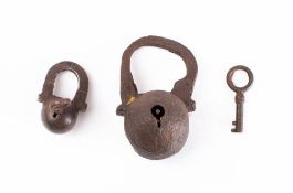 An 18th/19th century German iron kugel type padlock: the spherical body of three sections with