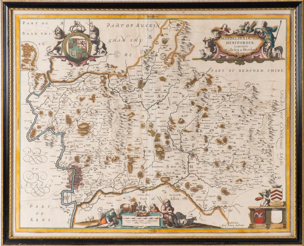 JANSSON, Jan - Middelsexiae cum Hertfordiae comitatu : Midlesex & Hertfordshire : hand coloured map,