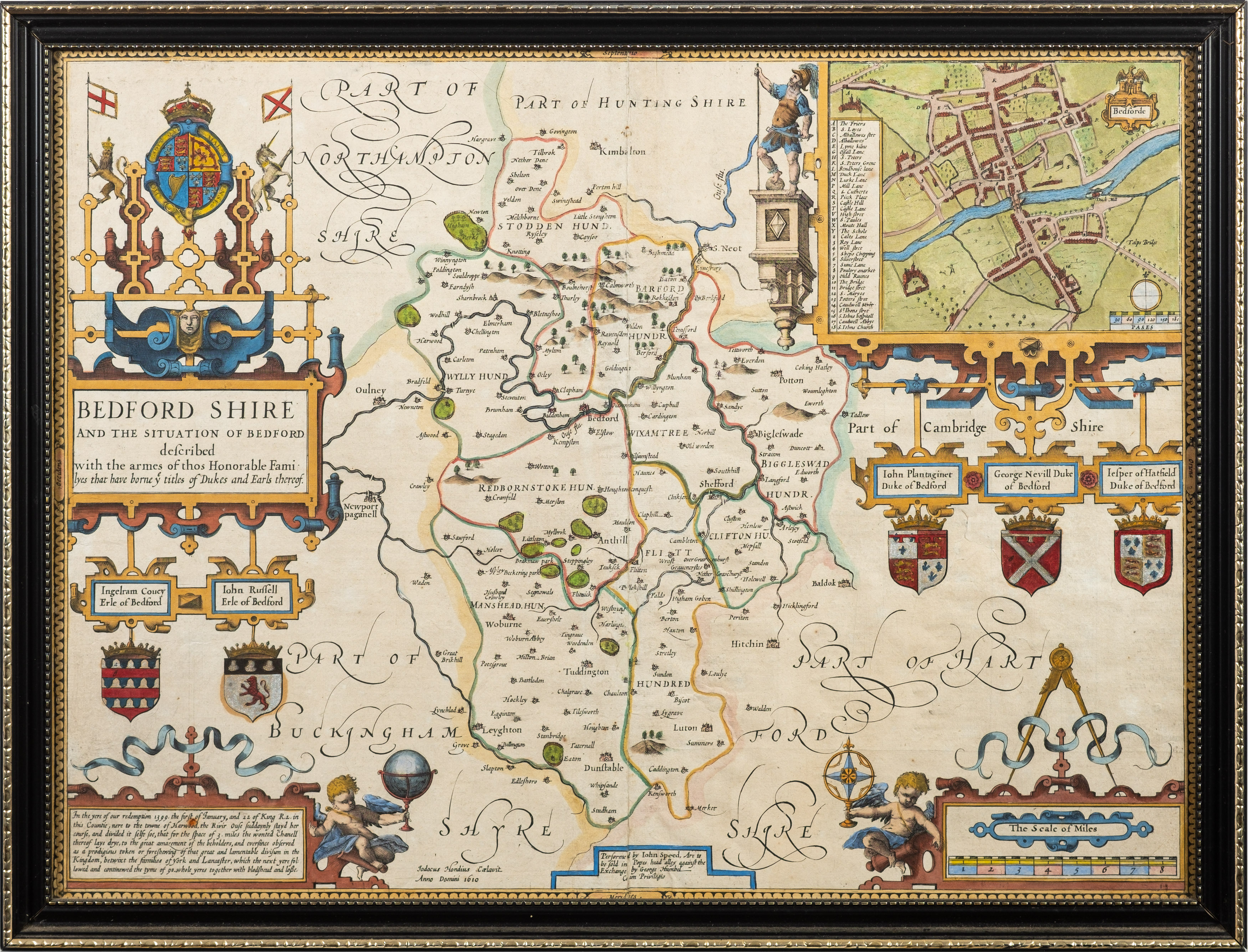 SPEED, John - Bedfordshire and the Situation of Bedford Described.: J. Humble. Hand coloured map.