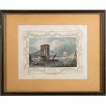 HAMMERSMITH BRIDGE : attractive hand coloured lithograph, published by Ackermann, 260 x 180 mm,