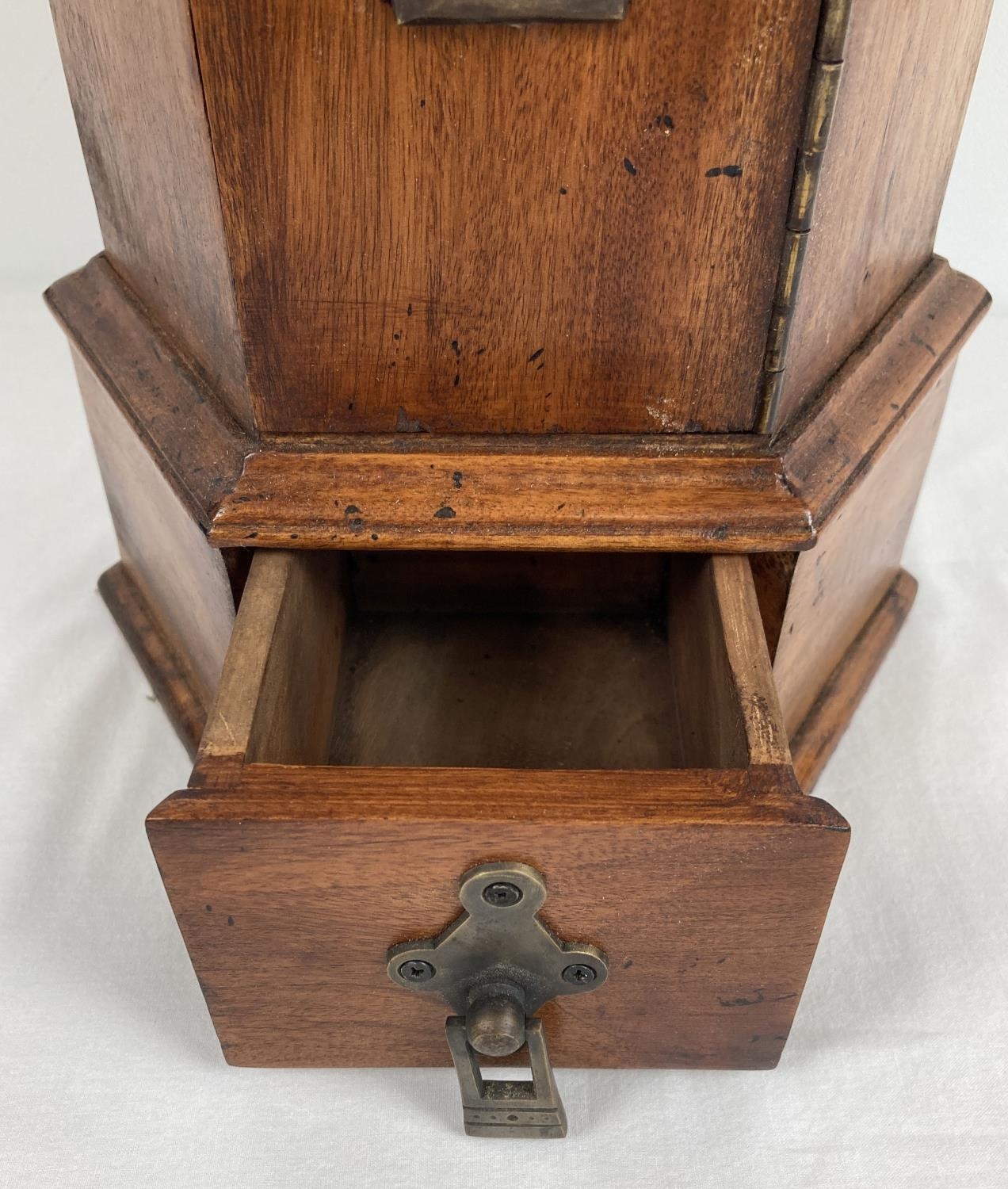 A wooden model of a replica Victorian hexagonal post box. With carved detail to top and turned - Image 2 of 4