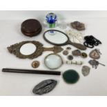A collection of mixed vintage items. To include wooden hand mirrors, costume jewellery, magnifying