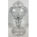 A vintage cut lead crystal table lamp with removable up-shade. Approx. 36cm tall.