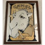 A large vintage advertising mirror for Camel Filters cigarettes, featuring Jo Camel. In dark wood