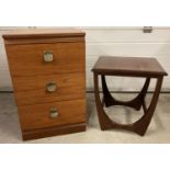 2 vintage furniture items. A retro design dark wood side table with curve shaped legs together