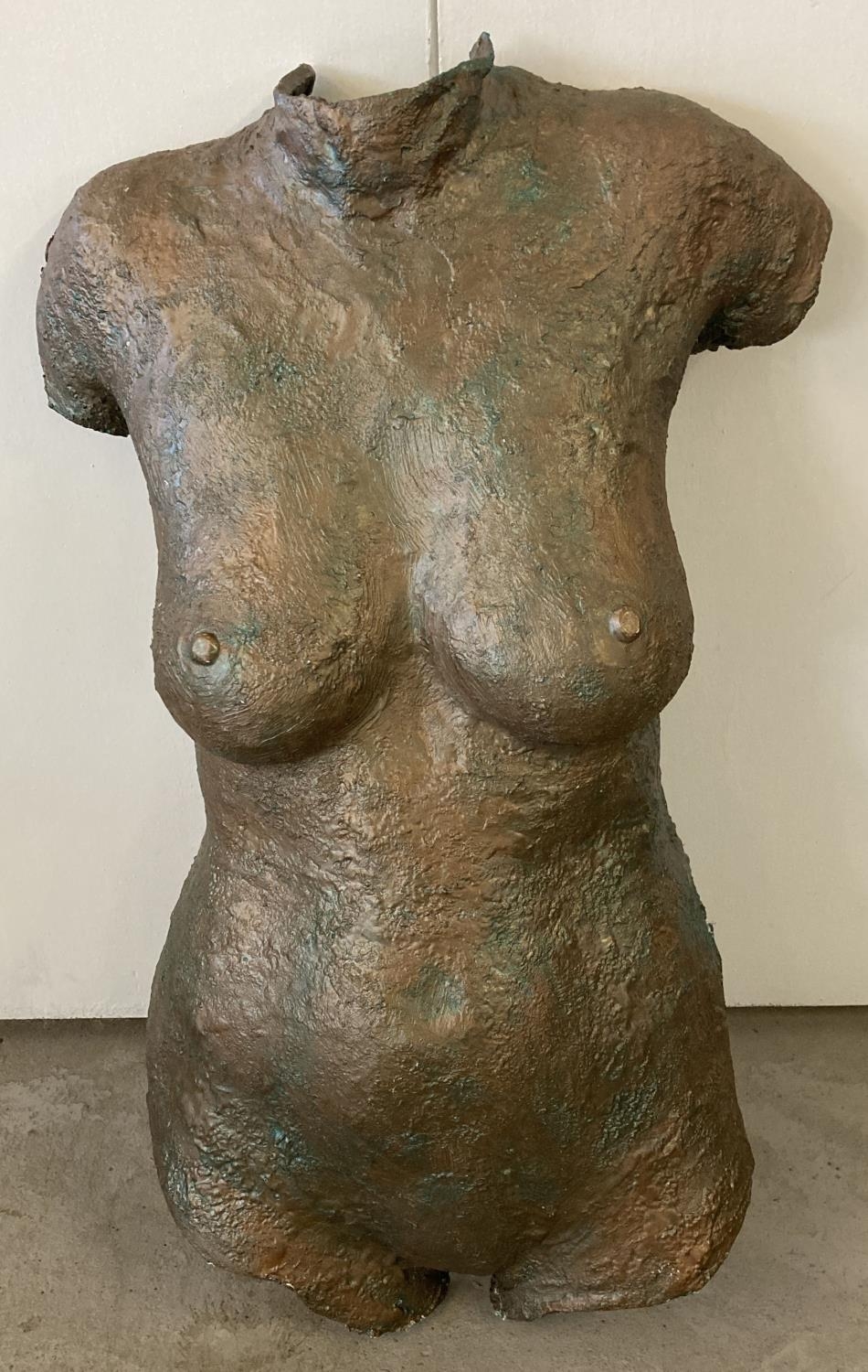 Wall art body cast of a nude torso, finished in metallic tones. Approx. 75cm tall.